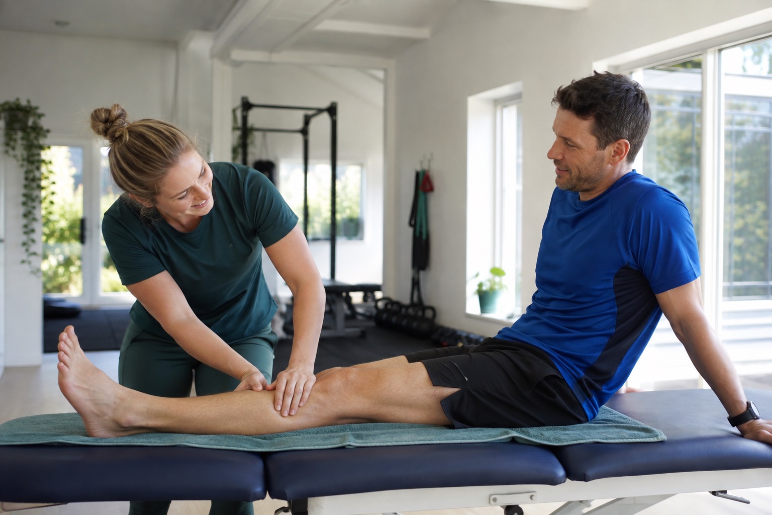 A bodywork professional supporting a client during a recovery session